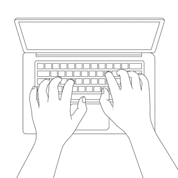 Hands typing on laptop outline vector