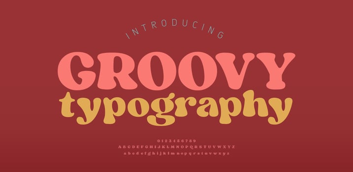 70s retro groovy alphabet letters font and number. Typography decorative fonts vintage concept. Inspirational slogan print with hippie symbols for graphic tee t shirt or poster logo sticker vector
