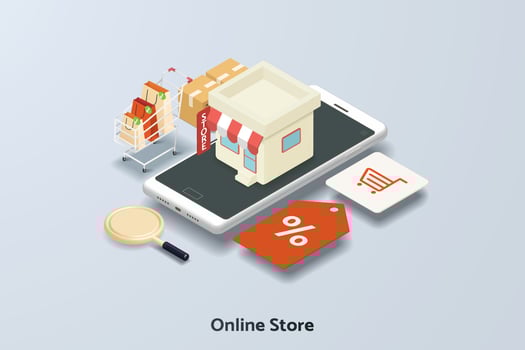 Online store business Online shopping through smartphones vector