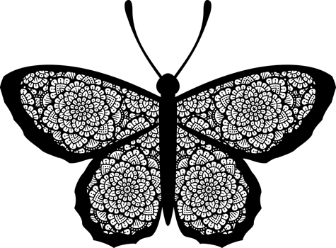 Mandala butterfly - Boho design black and white. Png illustration.