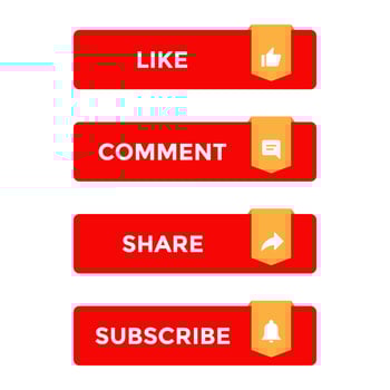Like, comment, share and subscribe in bar button. Icon set for promote streaming channel vector