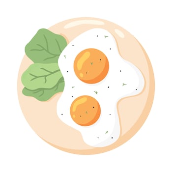 Eggs on a plate. Fried eggs with vegetables .English delicious breakfast. Omelet .Vector illustration in cartoon style. vector