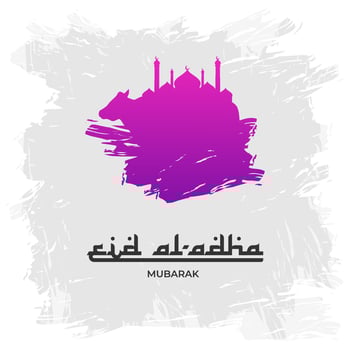 Eid al Adha greeting with cow and mosque vector