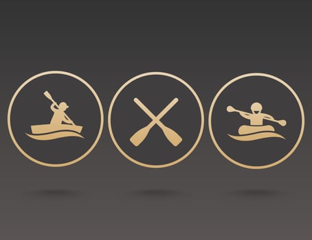 Rowing, kayaking, rafting, canoe, boat, paddle, oars icons vector