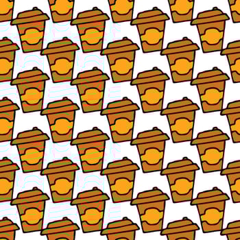 Seamless coffee pattern. Doodle vector with cup of coffee. Vintage coffe background