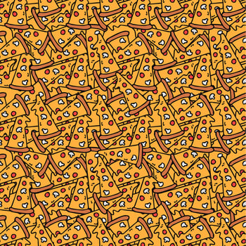 Seamless pizza pattern. Colored pizza background. Doodle vector pizza illustration