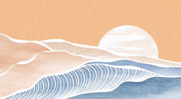 Creative minimalist modern paint and line art print. Abstract ocean wave and mountain contemporary aesthetic backgrounds landscapes. with sea, skyline, wave. vector illustrations