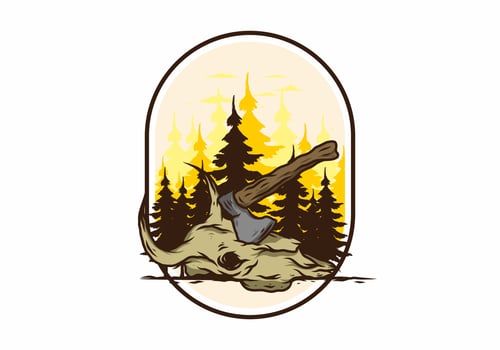 an ax stuck in a buffalo skull illustration vector