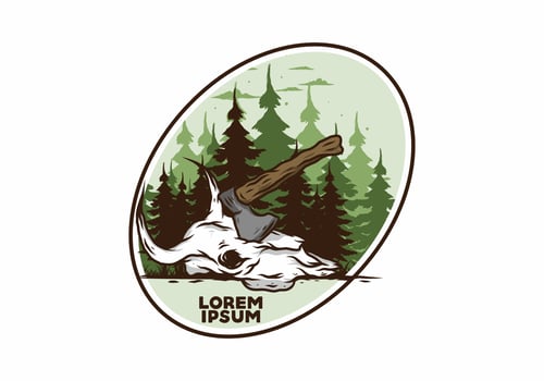 an ax stuck in a buffalo skull illustration vector