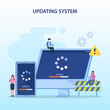 System Update. Software upgrade and installation program. Concept of system update, software installation. Flat vector