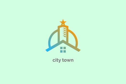 house and skyscraper with star logo for hotel, mansion, real estate vector