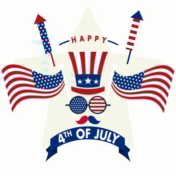 Happy 4th of july, independence day USA, America holiday, American flag firework uncle sam hat vector graphic