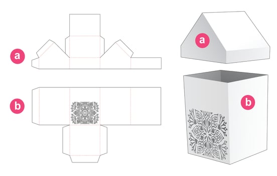 Stenciled tall box and house shaped cover die cut template vector