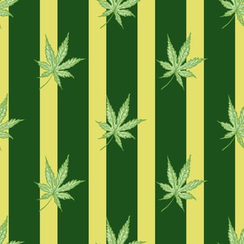 Leaves cannabis engraved seamless pattern. Retro background botanical with leaf marijuana in hand drawn style. vector