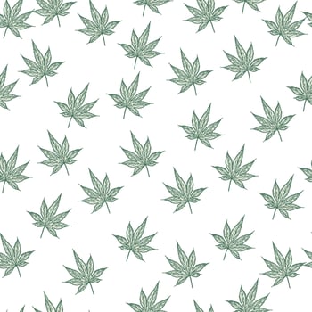 Leaves maple canadian engraved seamless pattern. Vintage background botanical leaf cannabis in hand drawn style. vector