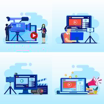 Video marketing influencer landing page website illustration vector flat design
