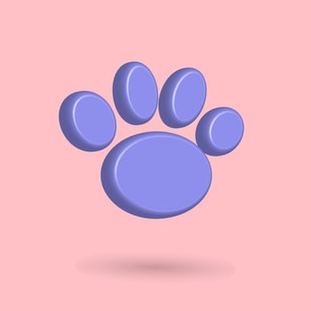 3D foot print icon vector, animals tracking cartoon with purple color and pink background vector