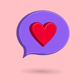 3D love speech balloon icon vector illustration, with purple background, favorite post on media social