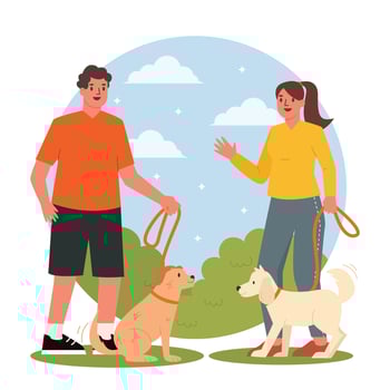 Two People Go Around With Their Dogs vector