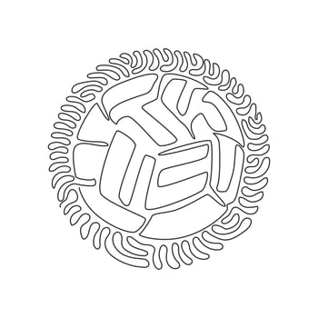 Single one line drawing Sepak Takraw ball or rattan ball. Scissor kick. Concept of team sport, Asian sport game, spirit. Swirl curl circle background style. Modern continuous line draw design graphic vector