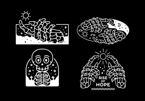 White with black background of skeleton tattoo set vector