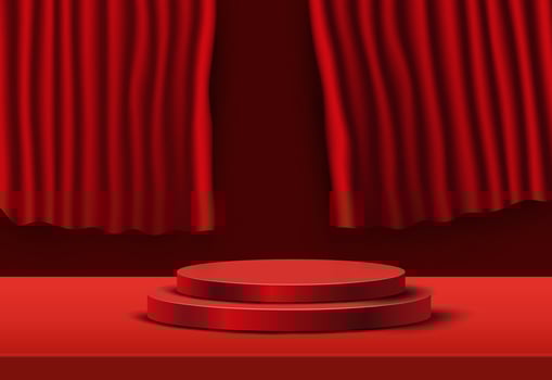 Premium podium circle shapes on curtain background. vector