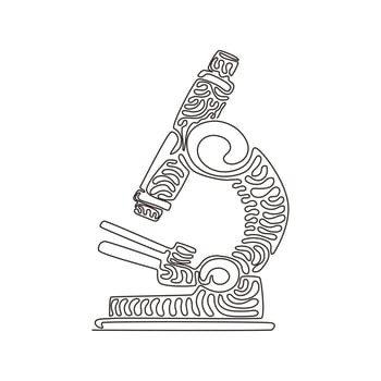 Single one line drawing microscope icon. Virus medical research test. Hospital professional lab. Chemical laboratory. Swirl curl style. Modern continuous line draw design graphic vector illustration