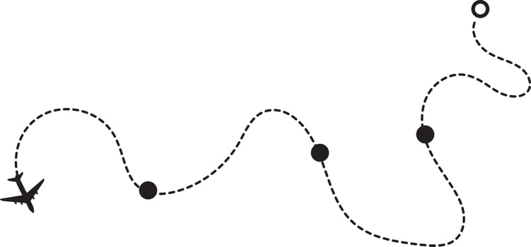 Airplane line path travel icon. Aircraft tracking, planes travel dot line vector