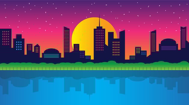 Night city vector illustration. Dark urban scape. Night cityscape in flat style, abstract background.