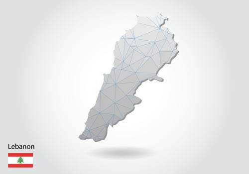 Vector map of Lebanon with trendy triangles design in polygonal style on dark background, map shape in modern 3d paper cut art style. layered papercraft cutout design.
