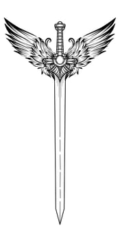 Sword tattoo with angel wings black and white vector
