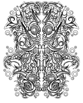 Barong skull tattoo line art vector