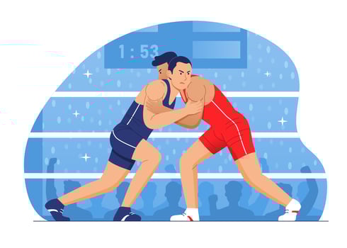 Professional Wrestler Fighting on Arena vector