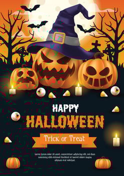 Happy Halloween Poster. Halloween vector illustration with halloween pumpkins, and halloween elements.