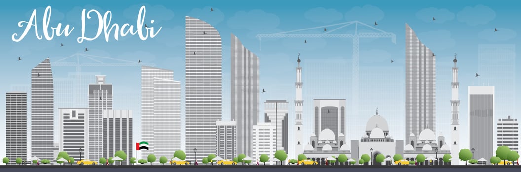 Abu Dhabi City Skyline with Gray Buildings and Blue Sky. vector