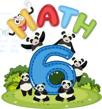 Math number 6 with six pandas vector