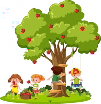 Kids playing under the tree vector
