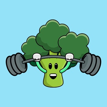 Cute broccoli fitness with barbell mascot of illustration vector