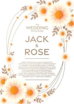 Wedding invitation card template with flowers paper cut vector