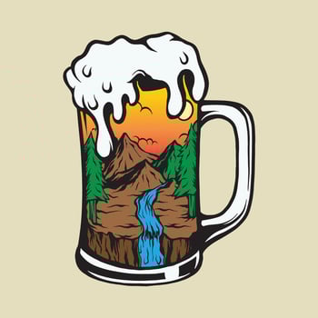 Vintage mountain illustration in glass vector