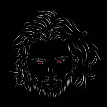 head cool man line pop art potrait logo colorful design with dark background. Isolated black background for t-shirt vector