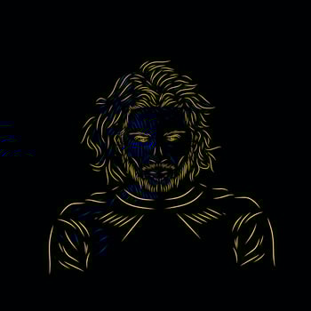 head cool man line pop art potrait logo colorful design with dark background. Isolated black background for t-shirt vector