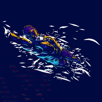 Man swimming line pop art potrait logo colorful design with dark background. Abstract swimmer vector illustration