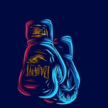 Boxing gloves line pop art potrait logo colorful design with dark background. Abstract vector illustration. Isolated black background for t-shirt