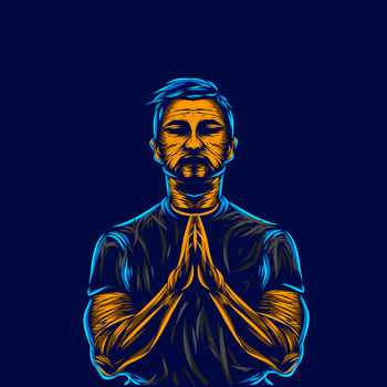 Apologize man line pop art potrait logo colorful design with dark background. Abstract vector illustration. Isolated black background for t-shirt