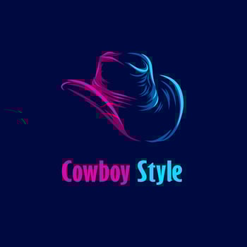 Cowboy hat line pop art potrait logo colorful design with dark background. Abstract vector illustration.