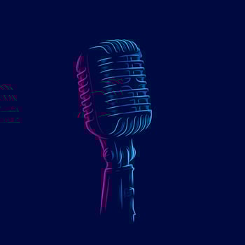 microphone vintage retro mic line pop art potrait logo colorful design with dark background. Abstract vector illustration.