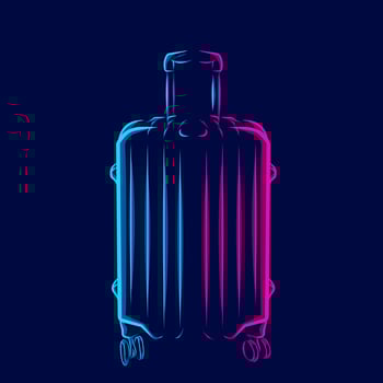 Suitcase trip travel bag logo line pop art potrait colorful design with dark background. Abstract vector illustration.