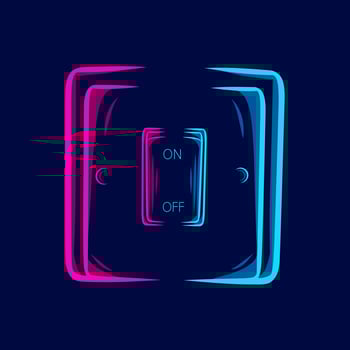 Electrical switch logo line pop art portrait colorful design with dark background. Abstract vector illustration.