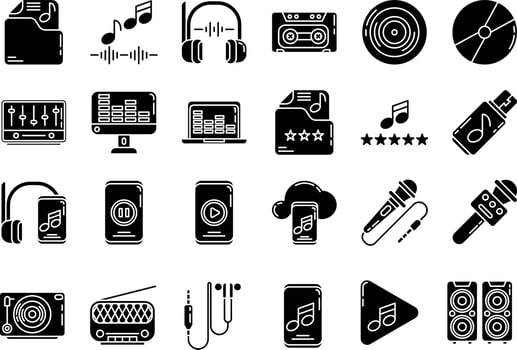 set of audio music icons with transparent background vector